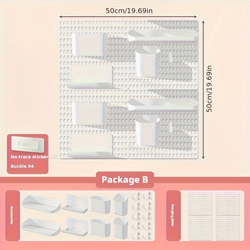 E-shop Bohrfreies Wandpegboard-System - Weiße Hängeregal & Haken mit Pegboard-Panel, -Montagefrei, zum Zusammenbau für Büro, Küche, Schlafzimmer -