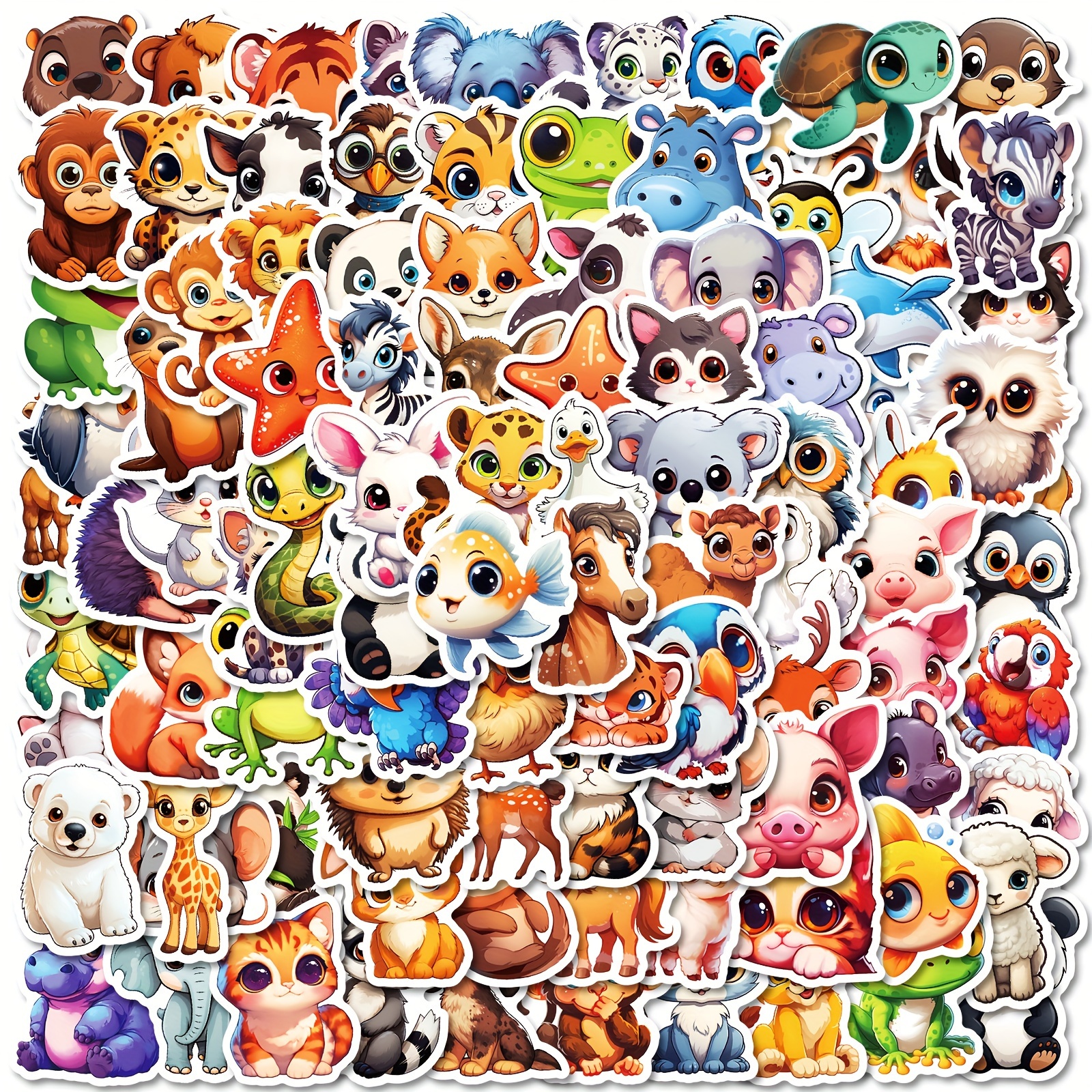 100pcs Cute Cartoon Hand-drawn Big- Animal Stickers, Elephant, Cat, Frog, Non-repeating Decorative Stickers For Diy Water Bottles And Laptops