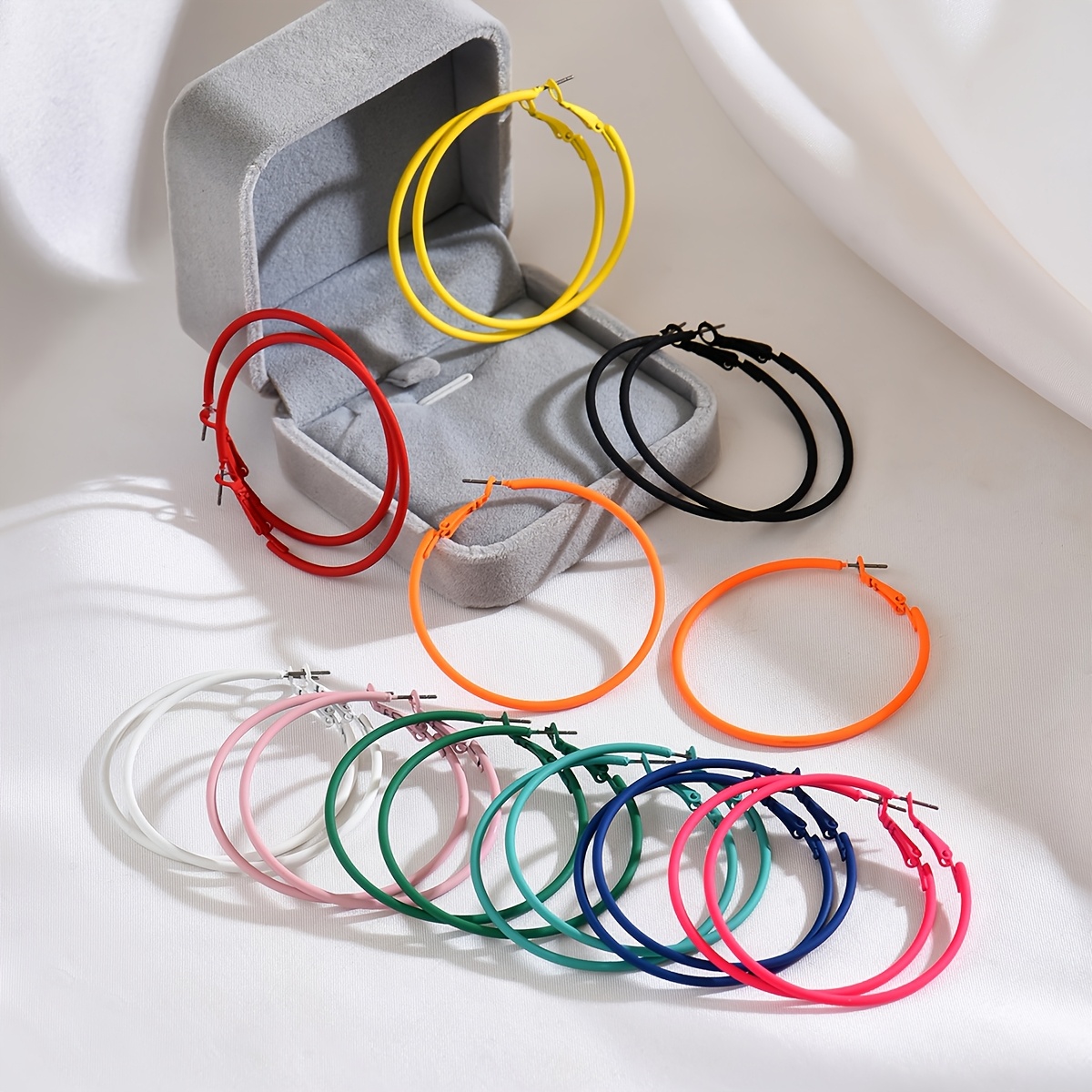 TEMU Random Assorted 10pcs/20pcs Dopamine Beach Vacation, Back-to- Macaron Colored Earrings, Sweet And Premium Niche Design Large Hoop Cute Earrings