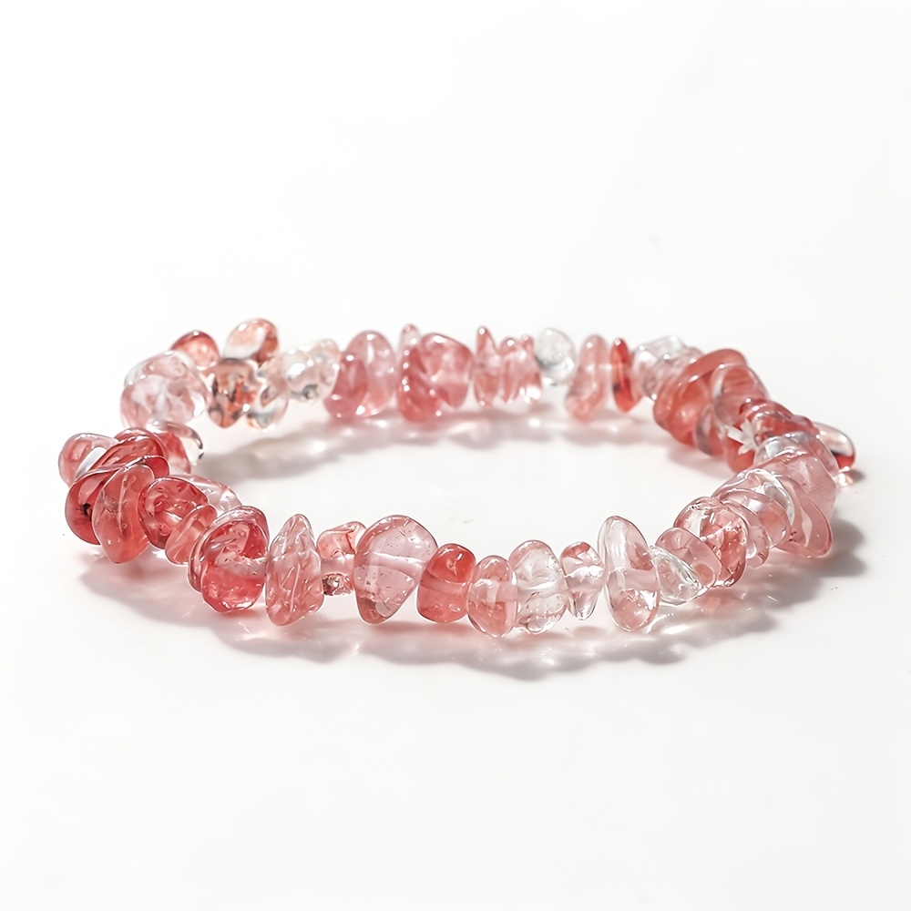 TEMU 1pc 1pcs Light Pink Crushed Stone Elastic Cord Bracelet Suitable For , Minimalist Stackable Bangle With Crushed Stone Beads, Jewelry Gift For