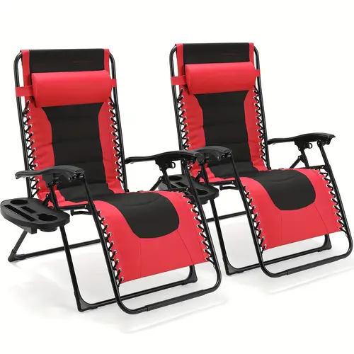 oversized padded zero gravity chair set of 2 outdoor lounge chair folding patio reclining chair with side tray and removable pillows