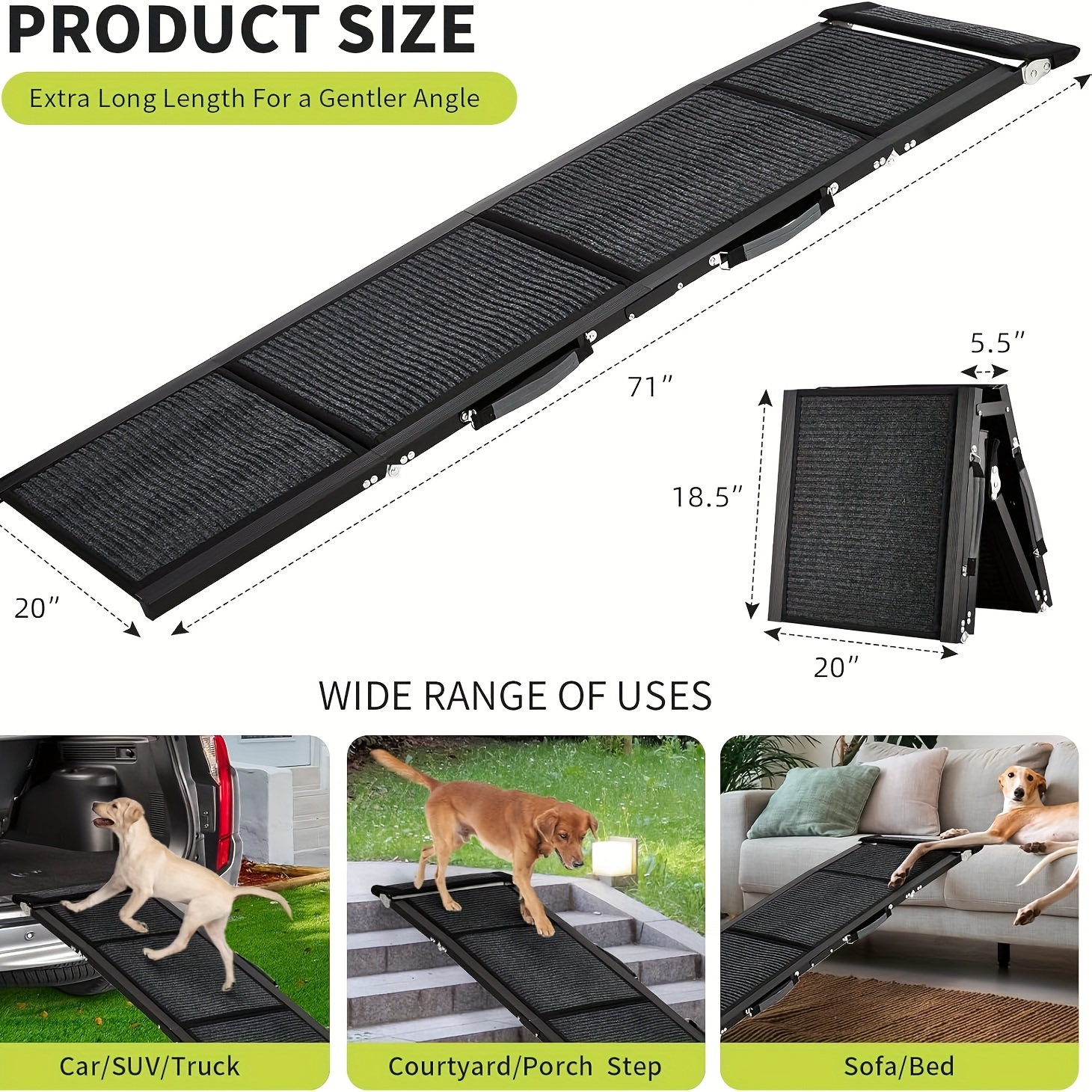 Image of Portable Folding Pet Ramp For Cars, Suvs & Trucks - 71" Length 20" Wide Aluminum Ramp, Non-slip Surface, 250lbs Capacity For Medium/large Pets