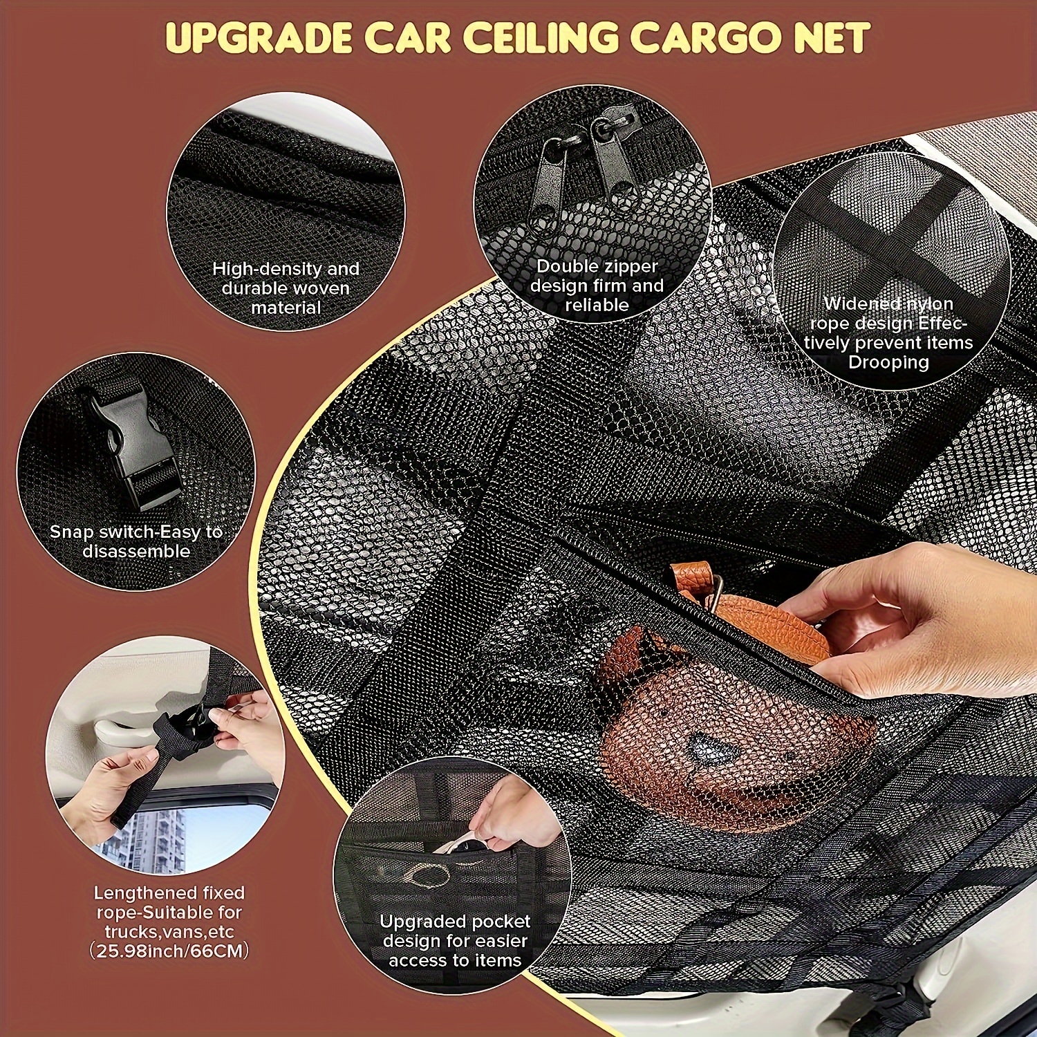 heavy duty car ceiling cargo pockets double layer mesh organizer for trucks suvs road trips camping Product details 4