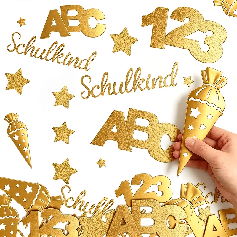 100pcs Glitter Golden Back-to-school Confetti, Table Decorations For Day Of School With Designs, School Decoration Pieces For First Day Of School Confetti For 1st Grade Classroom Parties