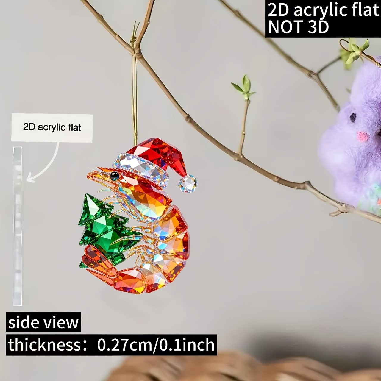 TEMU 2d Flat - [2d Flat] 2d Flat Acrylic Pendant, Red Shrimp Pattern, Winter Christmas Edition | Christmas Ambiance Artifact, Suitable For Christmas