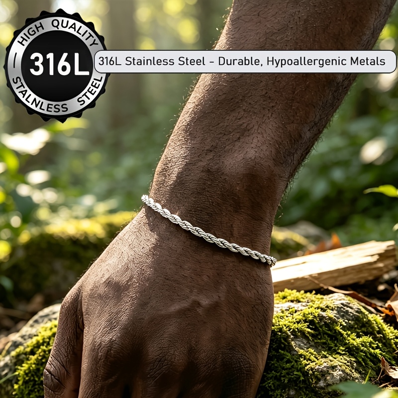 TEMU 1pc Stylish Simple Unisex 316 316l Stainless Steel Twisted Rope Chain Bracelet Non-fading And Non-allergy Fashion Accessories For Women And Men