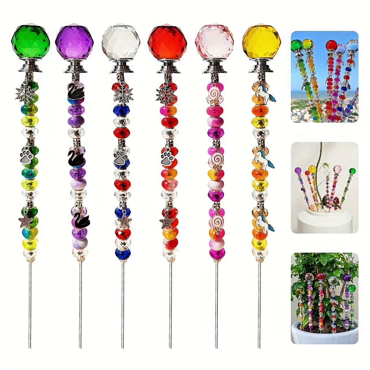 Image of Fairy Garden Stakes Decorative 130pcs Diy Beaded Garden Stakes Kit Fairy Wands Kit For Different Festivals Fairy Garden Accessories Outdoor
