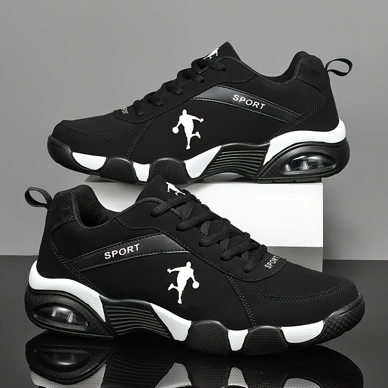 Image of Men's Cushion Casual Sports Shoes, Breathable Mesh And Pu Upper With Geometric Pattern, Lace- For Outdoor Running, Walking, And Casual Wear, Athletic Style