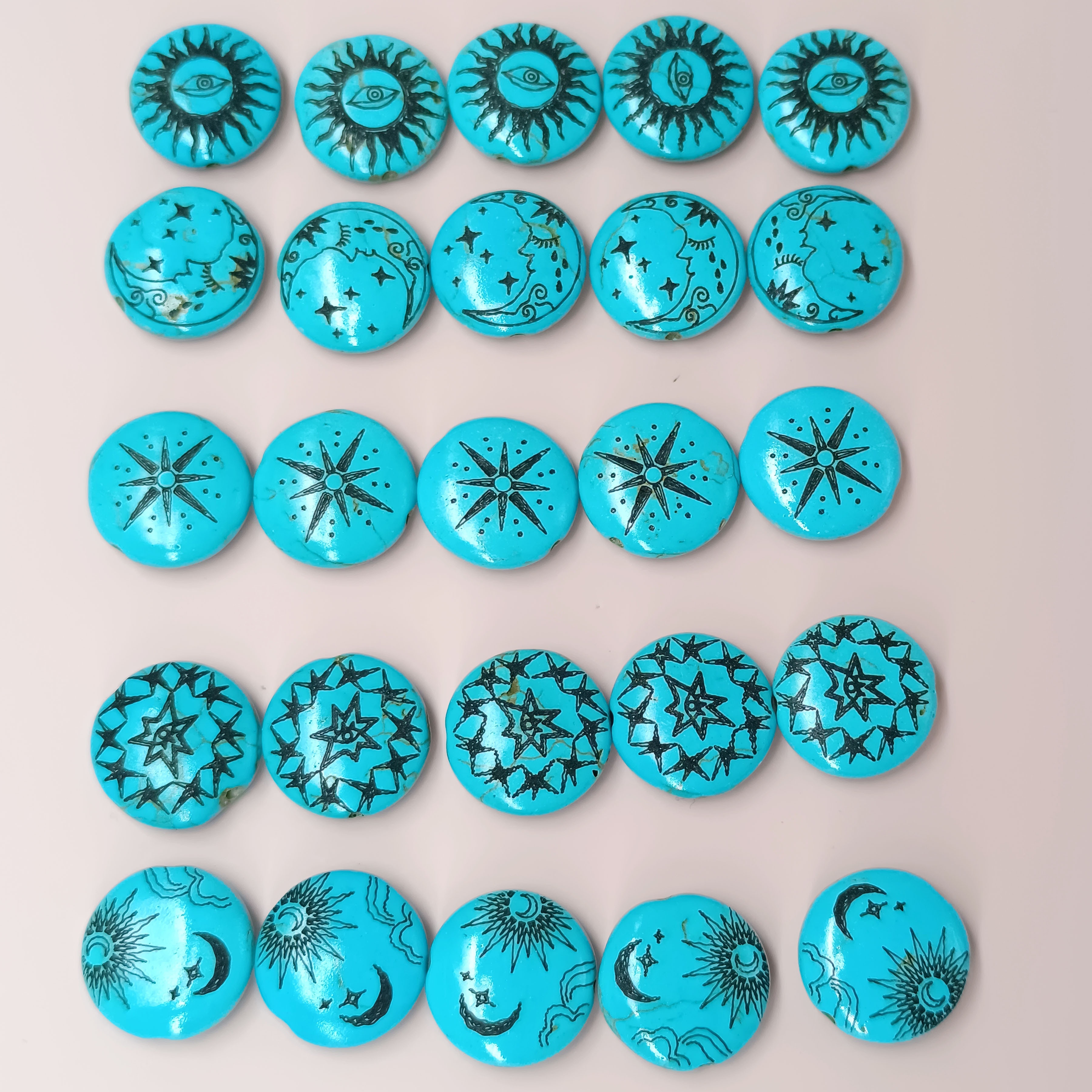 

5pcs Making Kit: Tribal , Stars & Designs - Synthetic Turquoise Beads For Handcrafted Bracelets And Necklaces