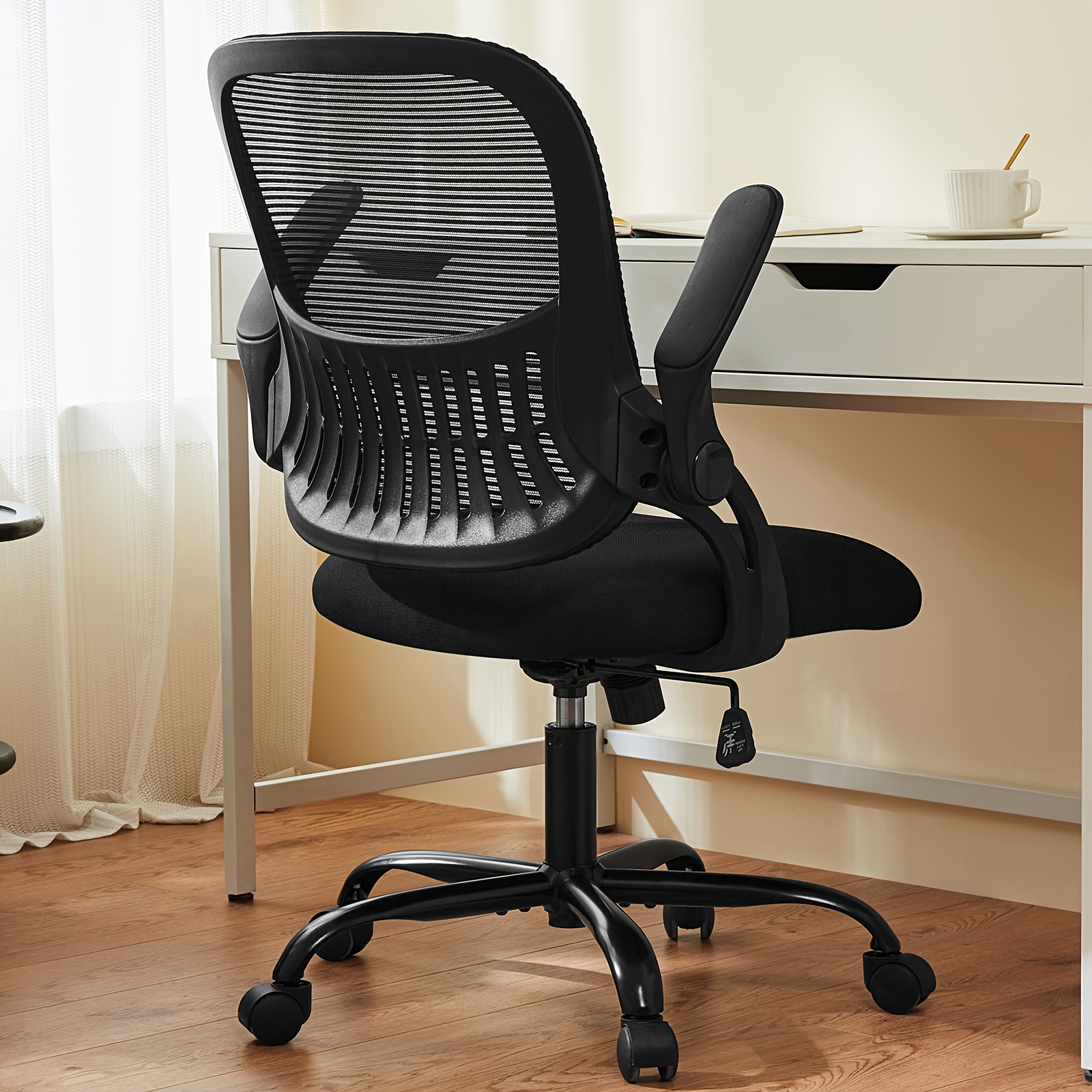 

Office Computer Desk Chair And Desk Set, Ergonomic Mid-back Mesh Rolling Work Swivel With Comfortable Lumbar Support, Wheels, Comfy Flip-up Arms For Home, Bedroom, Study, Student