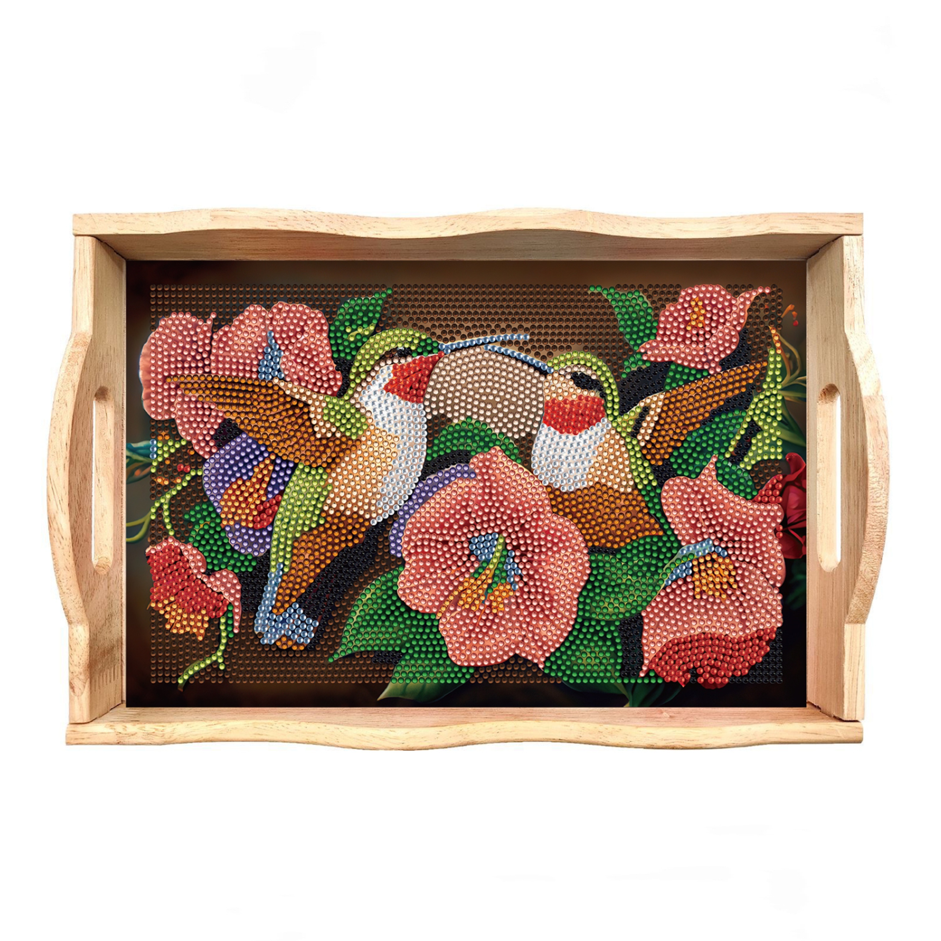 

Diy Diamond Painting Tray Kit: Create A Vibrant Flower And Hummingbird Design On A Wooden Tray With Round And Shaped Diamonds