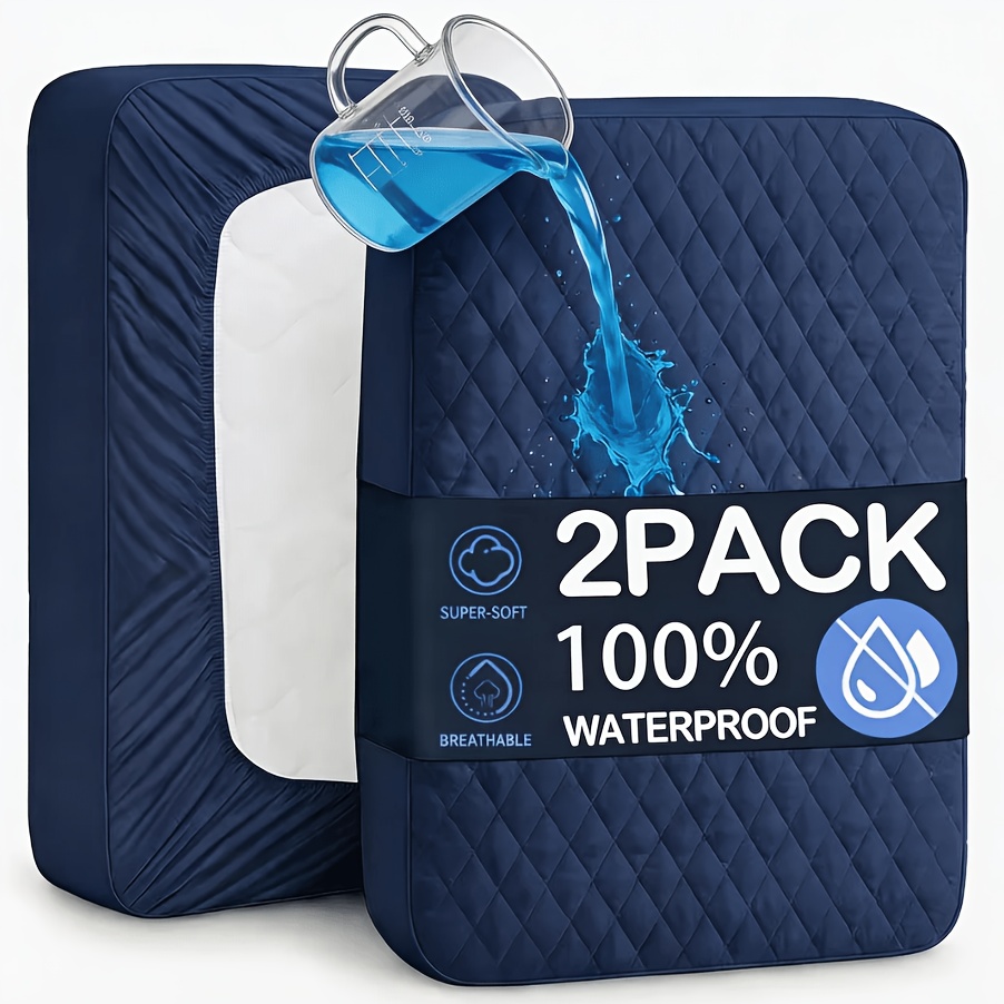 TEMU Collection Of 2 Waterproof Mattress Covers, Featuring Deep Pockets, Quilted Design, Sturdy Fabric, Breathable And Comfortable, Ideal For Dorms,