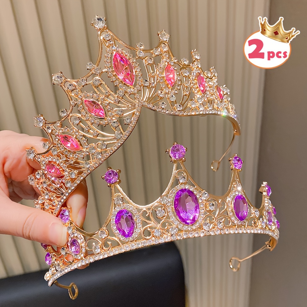 

2-pack Alloy Party Tiara Crowns, Mixed Color High-end Fashion Accessories For Wedding, Birthday, And Performance Festivals - Non-textile Decorations