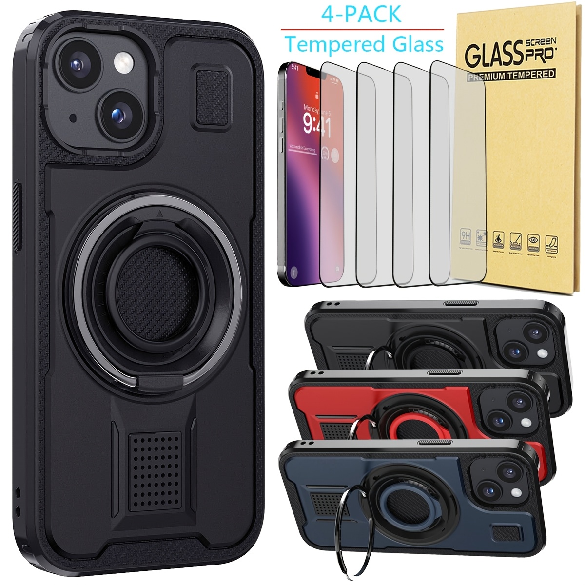Coque IPhone 13 Avec Anneau De Maintien Et Protection écran Verre - Noire - SDTEK