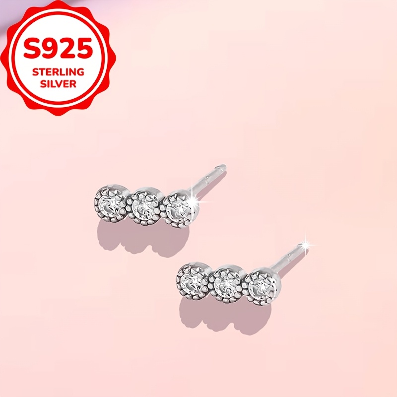 Women's S925 Silver Geometric Round Stud Earrings, Minimalist