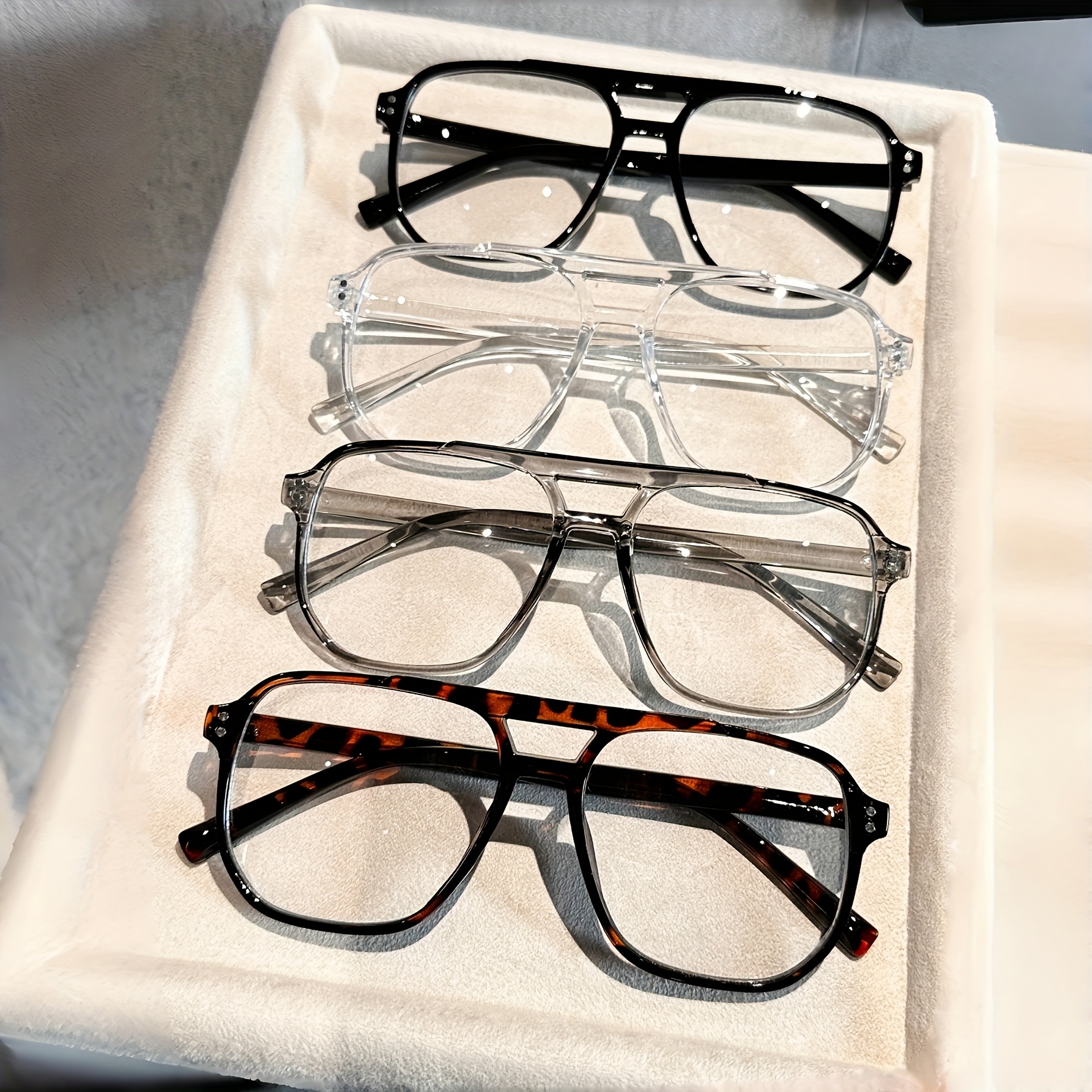 Image of 4 Pairs Of Unisex Fashionable Classic Vintage Double-bridge Geometric Frame Regular Decorative Glasses, Suitable For Shopping, Daily Use, Day, Thanksgiving, And New Year