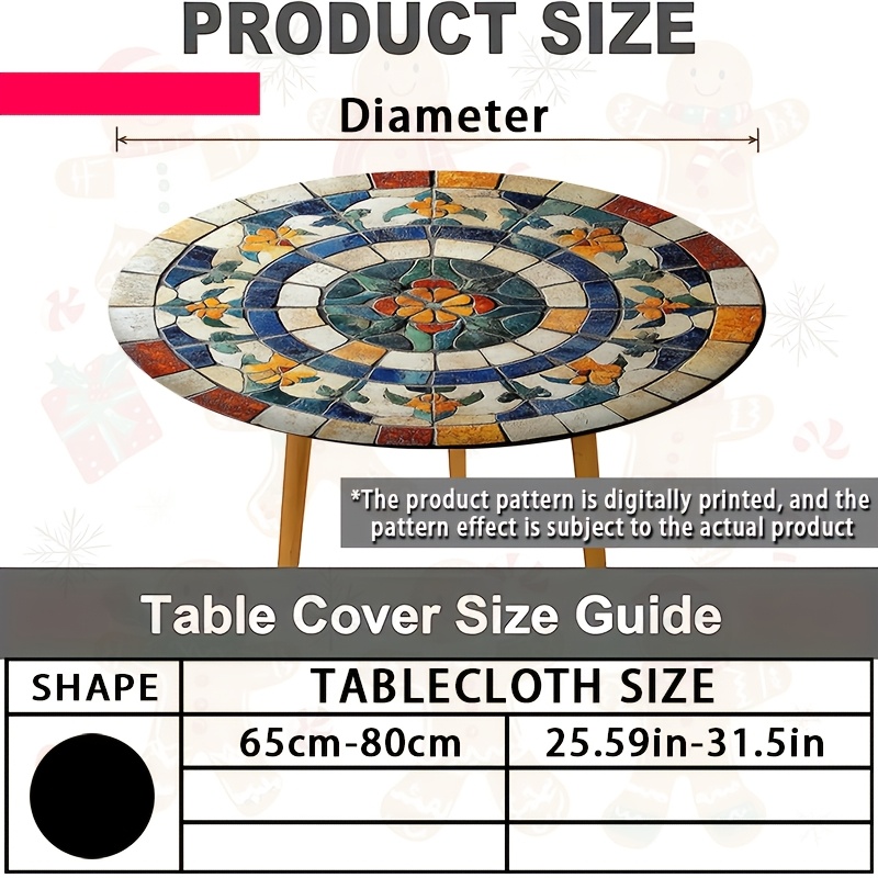 TEMU 1pc Printed Round Tablecloth, Colorful Mosaic Floral Pattern Round Tablecloth, Vintage Art, And Multicolored, Adds An Exotic Vibrant Atmosphere