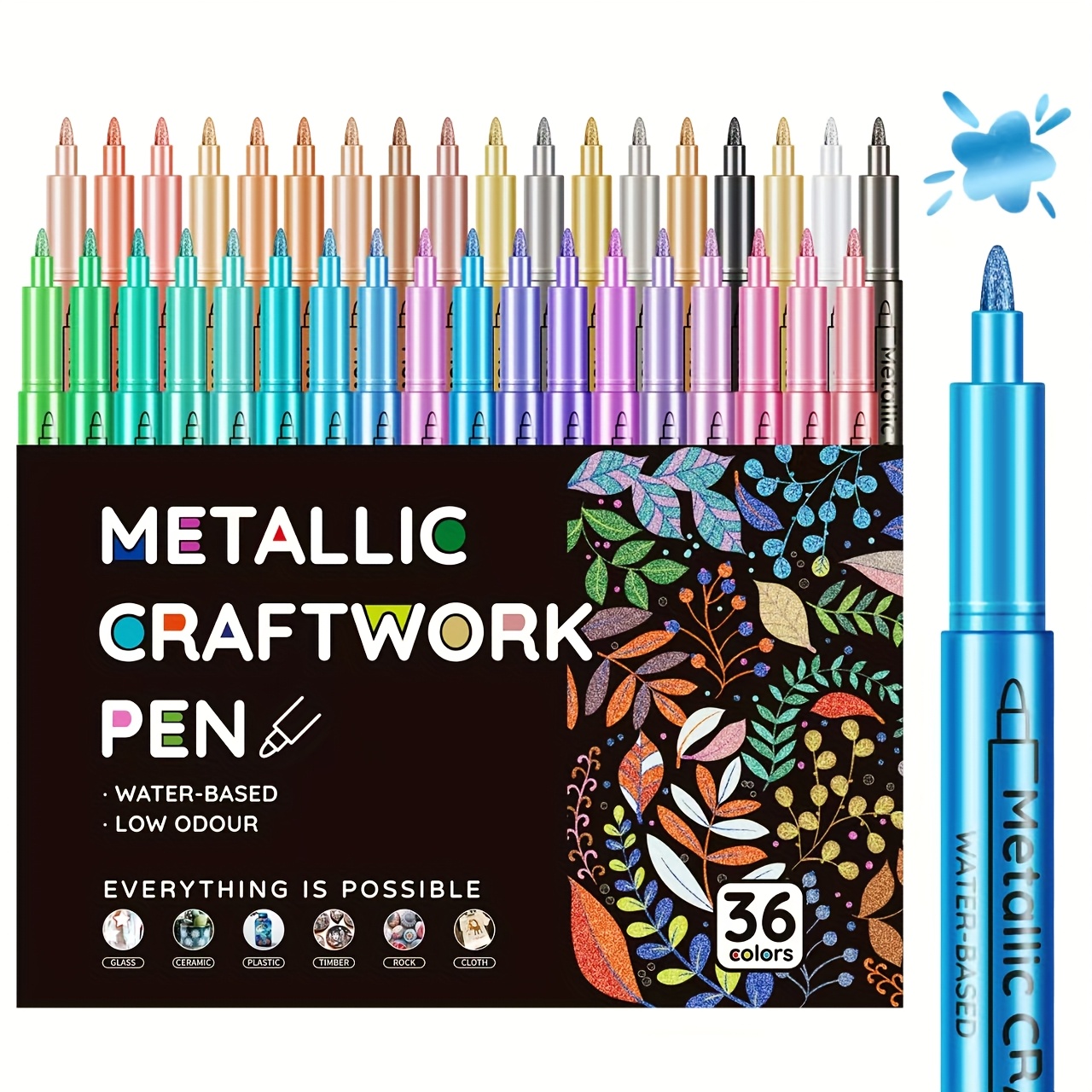 12/24/36pcs Metallic Acrylic Markers, Acrylic Art Paint Pens For Professional Art Use, Suitable For Rock Painting, Glass, Wood, Fabric, Black Paper, Cards, Scrapbooking, Diy Craft