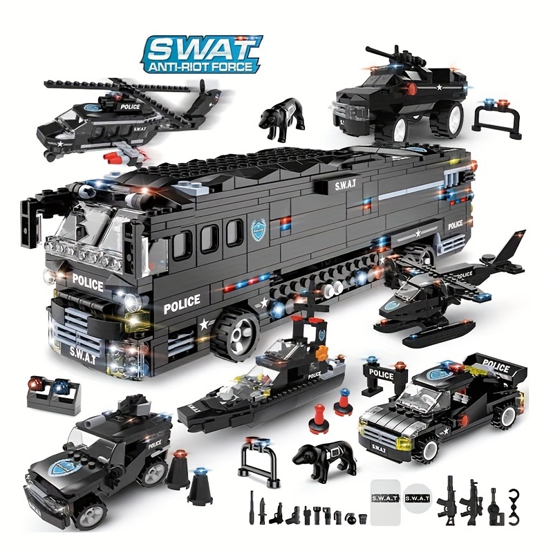 

1014pcs Swat Team Storm Mobile Combat Bus Building Blocks, 6 In 1 City Police Vehicle Scene Set, Compatible With Bricks From All Major Brands, Assembly Toy Model, Halloween And Christmas Gifts