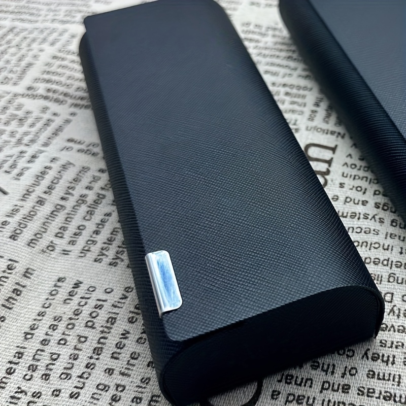 TEMU Black Glasses Case, Pressure-resistant, Fashion Glasses Case, Case, Portable Metal Pu Leather, Unisex.