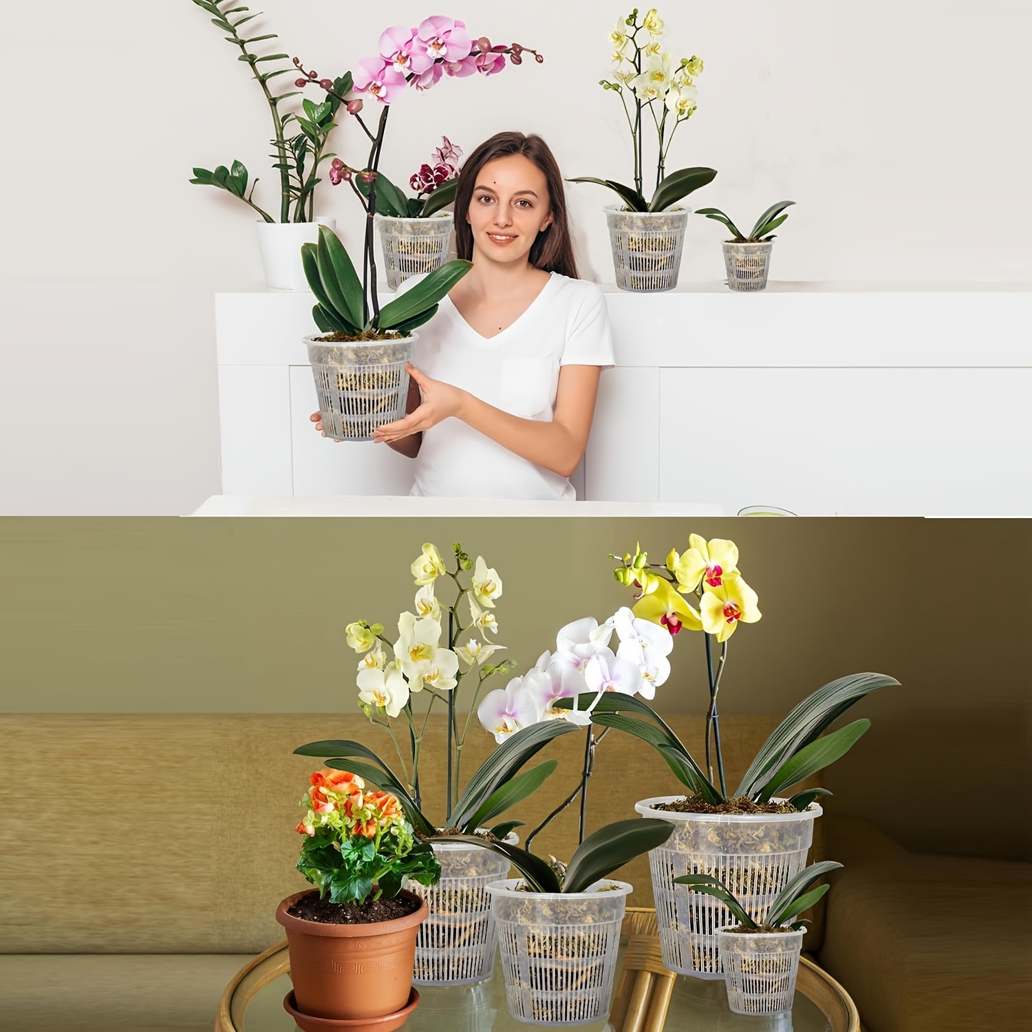 TRUEDAYS Clear Orchid Pots With Holes - 5.5 Inch Plastic Flower Planter Set Of 4, Slotted Breathable Design