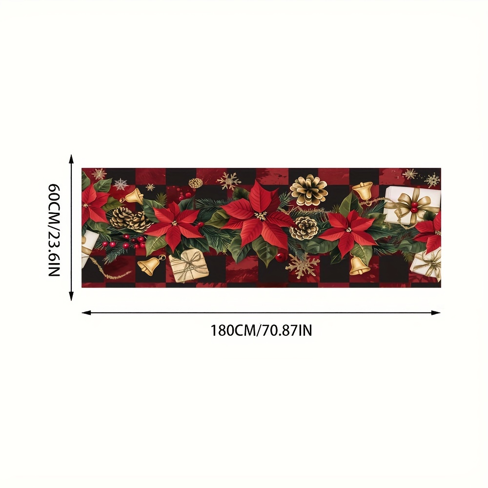 + Weight 850g + Thickness 6mm 1pc Christmas Theme Anti-slip Long Mat Printed Design Christmas Decoration Living Room Mat Bathroom Floor Mat Very Suitable For Bedroom Balcony Decorative Mat
