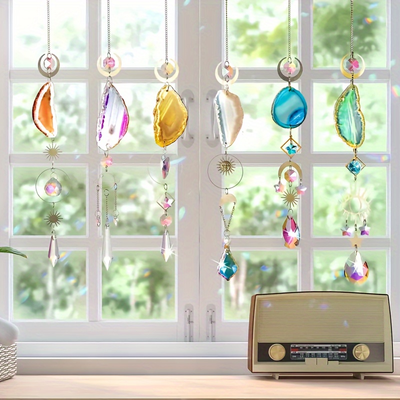 Vibrant Crystal Sun Catchers Dream Catchers with Prisms and Agate - Colorful Wind Chimes for Home Decor, Garden Ornaments, Car Hanging, and Gift Ideas_voghion.com