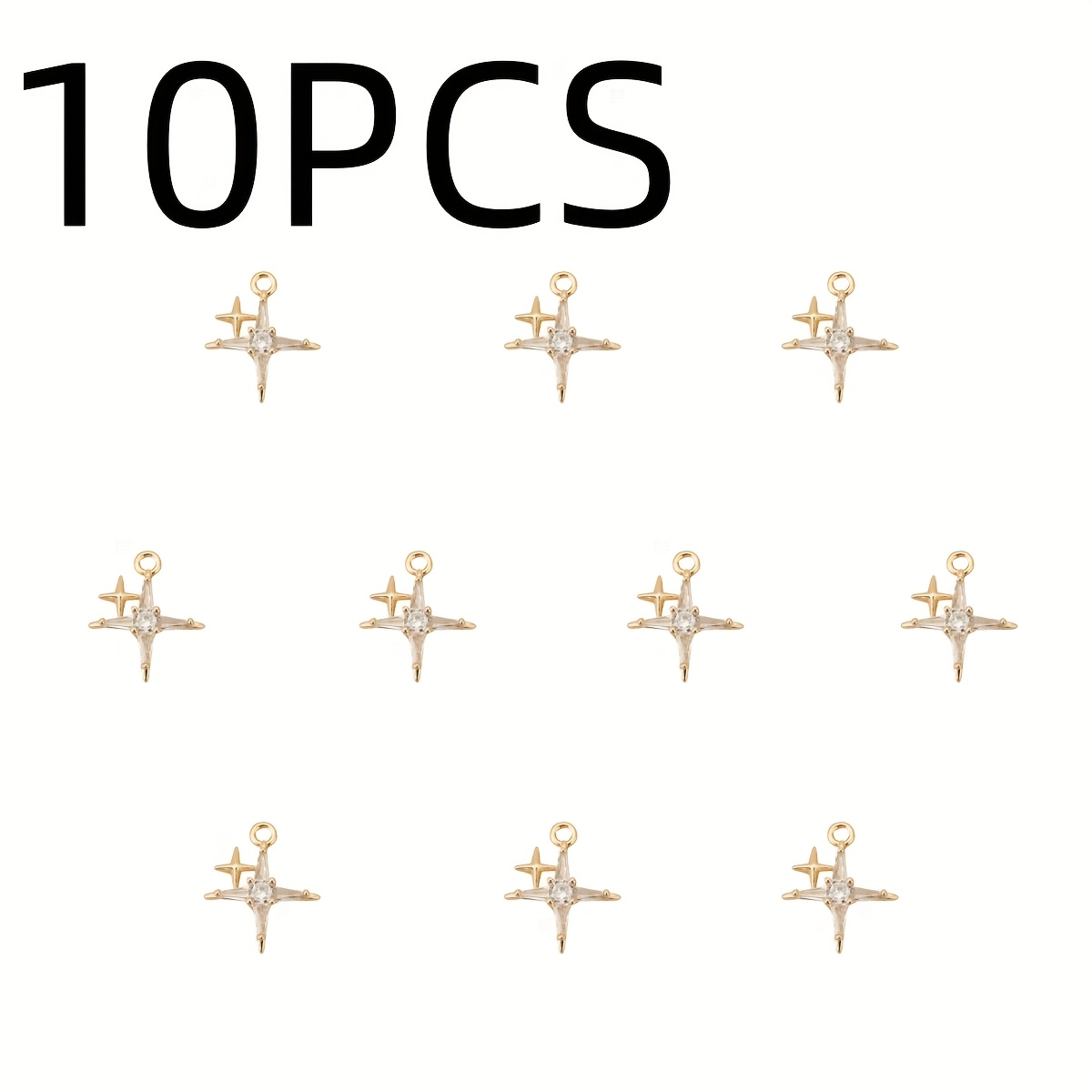Image of 10pcs, Copper Zirconia Inlaid - Exquisite Double Star - Unisex Fashion Charm, Suitable For Necklaces, Earrings