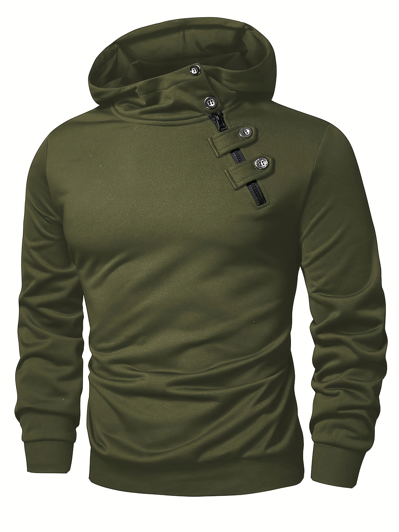 Men's Casual Green Hoodie with Half-Button Placket - Long Sleeve, Soft Polyester Fabric, Comfortable & Stylish for Spring/Fall, Casual Wear Hoodie | Minimalist Hoodie | Knitted Texture, Sweater Hoodie