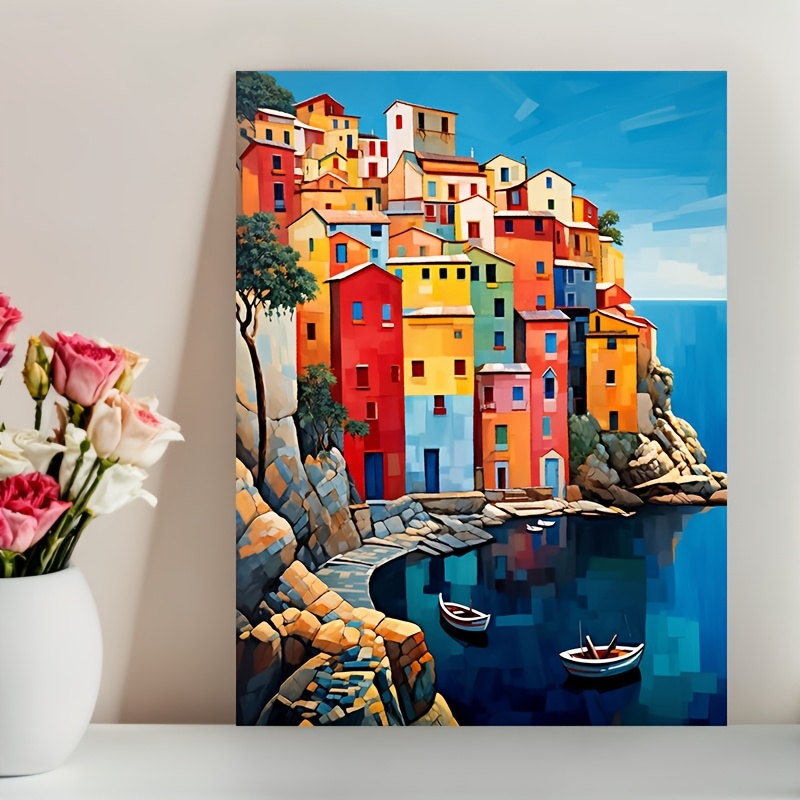 Image of Lakeside Village Canvas Print - Frameless, Waterproof Wall Art For Living Room, Bedroom, Office - Unique Scenic Decor, Perfect Gift Idea, 12x16 Inches,halloween Christmas Decor