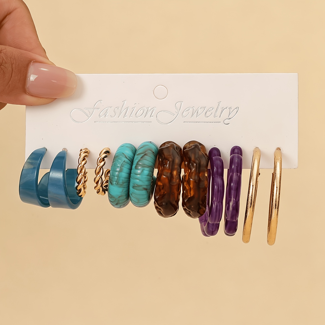 5pc Trendy Acrylic Earring Set, Marble & Checkerboard Patterns