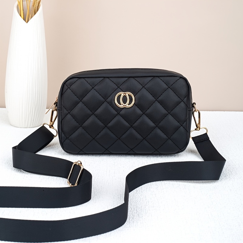 

Chic Quilted Crossbody Bag For Women - Versatile Pu Leather Shoulder Purse With Adjustable Strap, Zip Closure