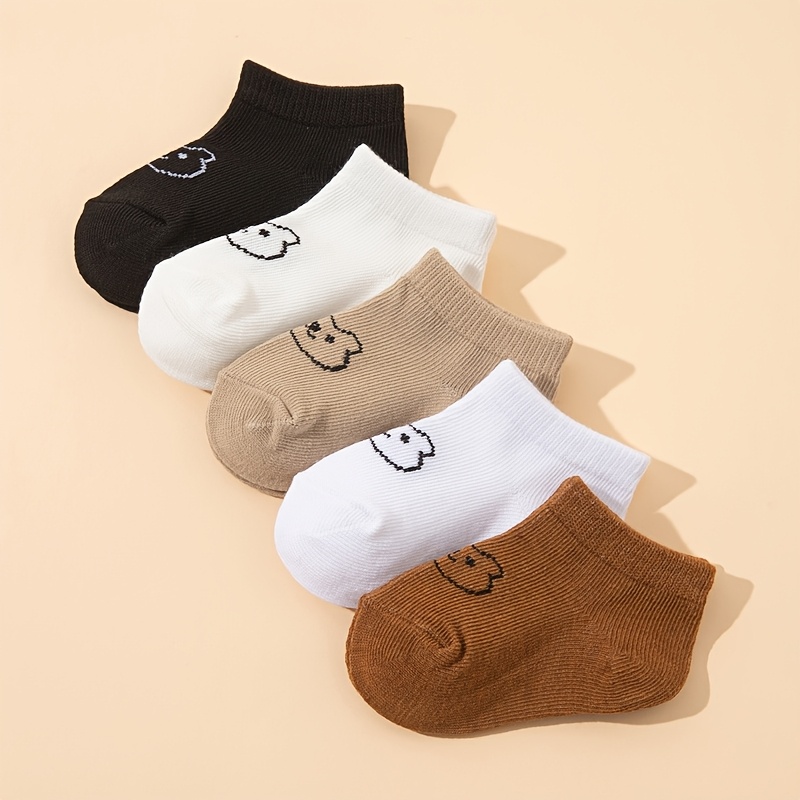 5 Pairs Of Baby Socks, Bear Pattern Elastic Ankle Socks For , Neutral Baby Socks, Soft And Suitable For Newborns, Boys And Girls, Baby Socks