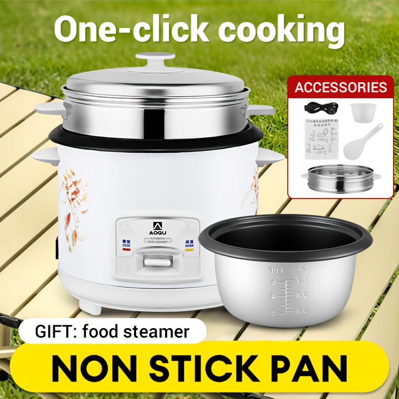 TEMU 2l Outdoor Rice Cooker With Cooking, Pan & Food Steamer - Portable Electric Rice Cooker For Camping, Picnics, Home Kitchen - , Durable Abs