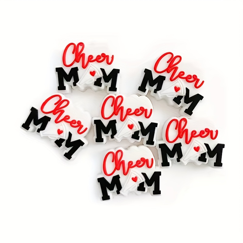 

Silicone Cheer Mom Beads - Set Of 6, Diy Crafting Charms For Keychains, Bracelets, Necklaces & Beaded Pens, Versatile Jewelry Making Supplies