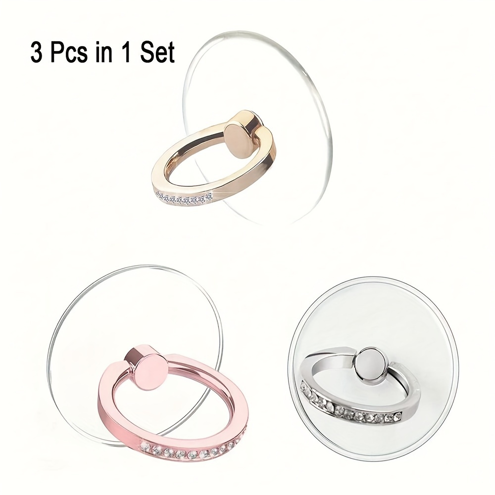Image of 3pcs Shiny Ring Phone Holder, Crystal Acrylic Transparent Ring Stand, 360° Rotating Phone Ring, Suitable For The Back Of Phones, Compatible With Phones Or Phone Cases