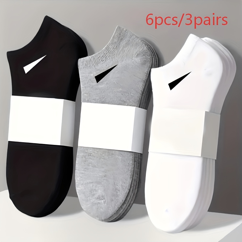 TEMU 6pcs/3pairs Men's Heavy-duty Polyester Fiber Socks - Thickened Arch Support, Minimalist Sport Design, /gray - For Daily & Formal Wear, Fitness,
