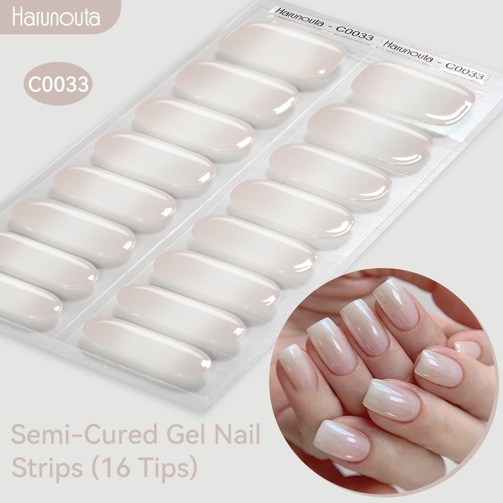 Harunouta 16strips Semi Cured Gel Nail Strips Jelly Nail Stickers Flower Gel Nail Wraps Gel Polish Stickers Nail Art Manicure For For Grils Women Home Nails C0033/c0057c0058/c0059