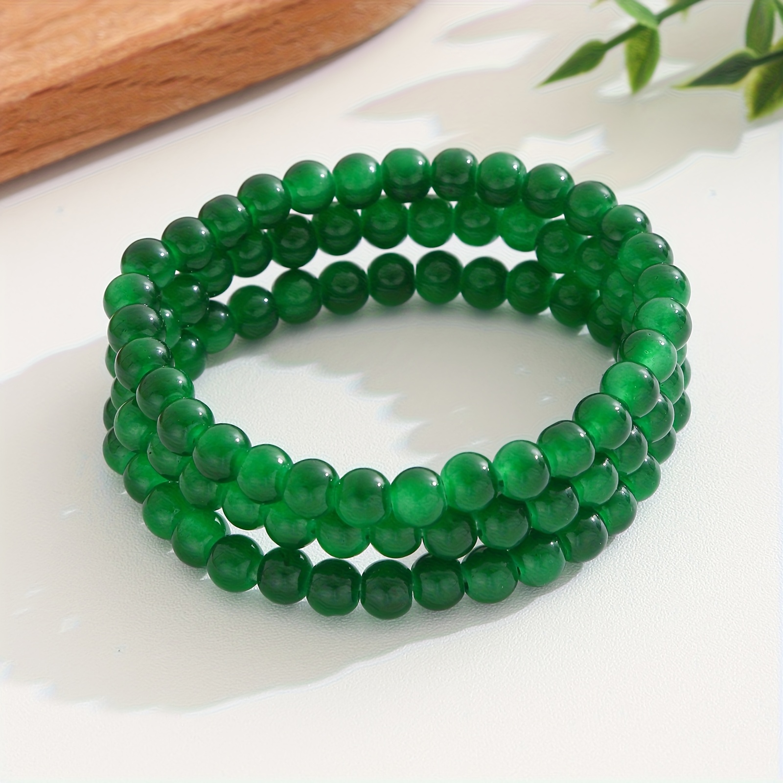E-shop 3-teiliges Set künstlicher Jade-Grüner Damenarmbänder, ideal für den täglichen Gebrauch, Geschenk für die Freundin, Feen-Stil, Bohemian