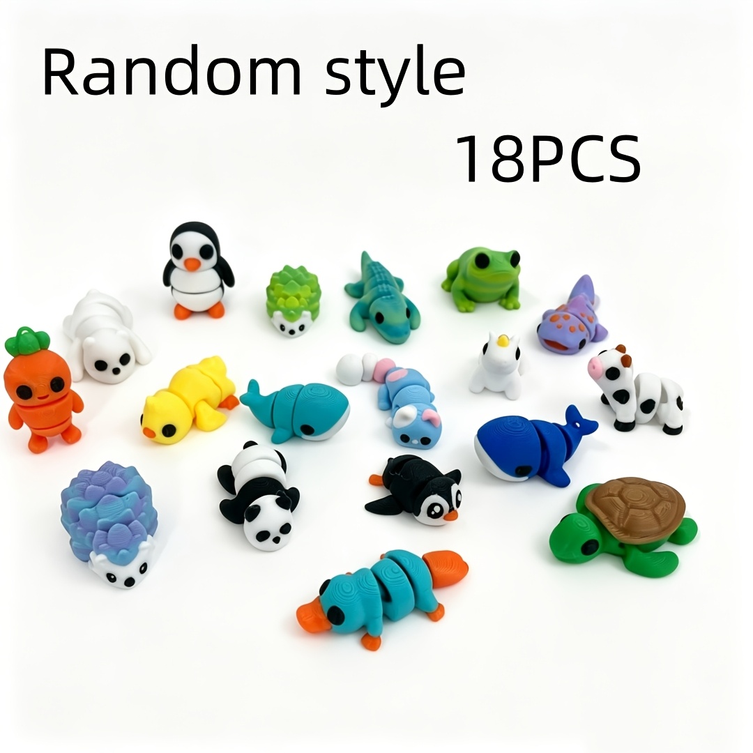 TEMU Lot de 18 articles de fête de petits animaux de styles variés imprimés en 3D, modèles de poupées d'animaux mignons, décorations d'animaux