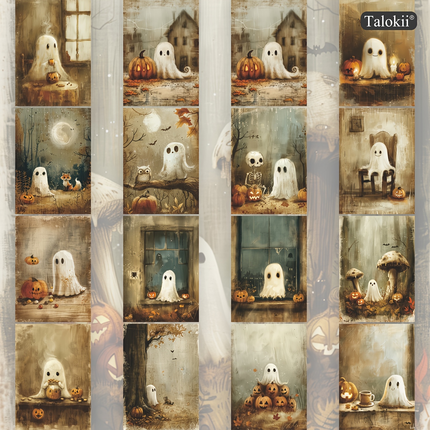 TEMU 16-pack Vintage Halloween Postcards, 10×14cm (. 4×6 Inch) Cute & Skeleton Illustration Cards For Journaling, Scrapbooking, Wall Decor And Gift