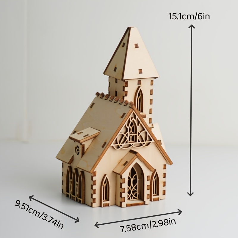 Finished Product (no ) Wooden European Church Building Model