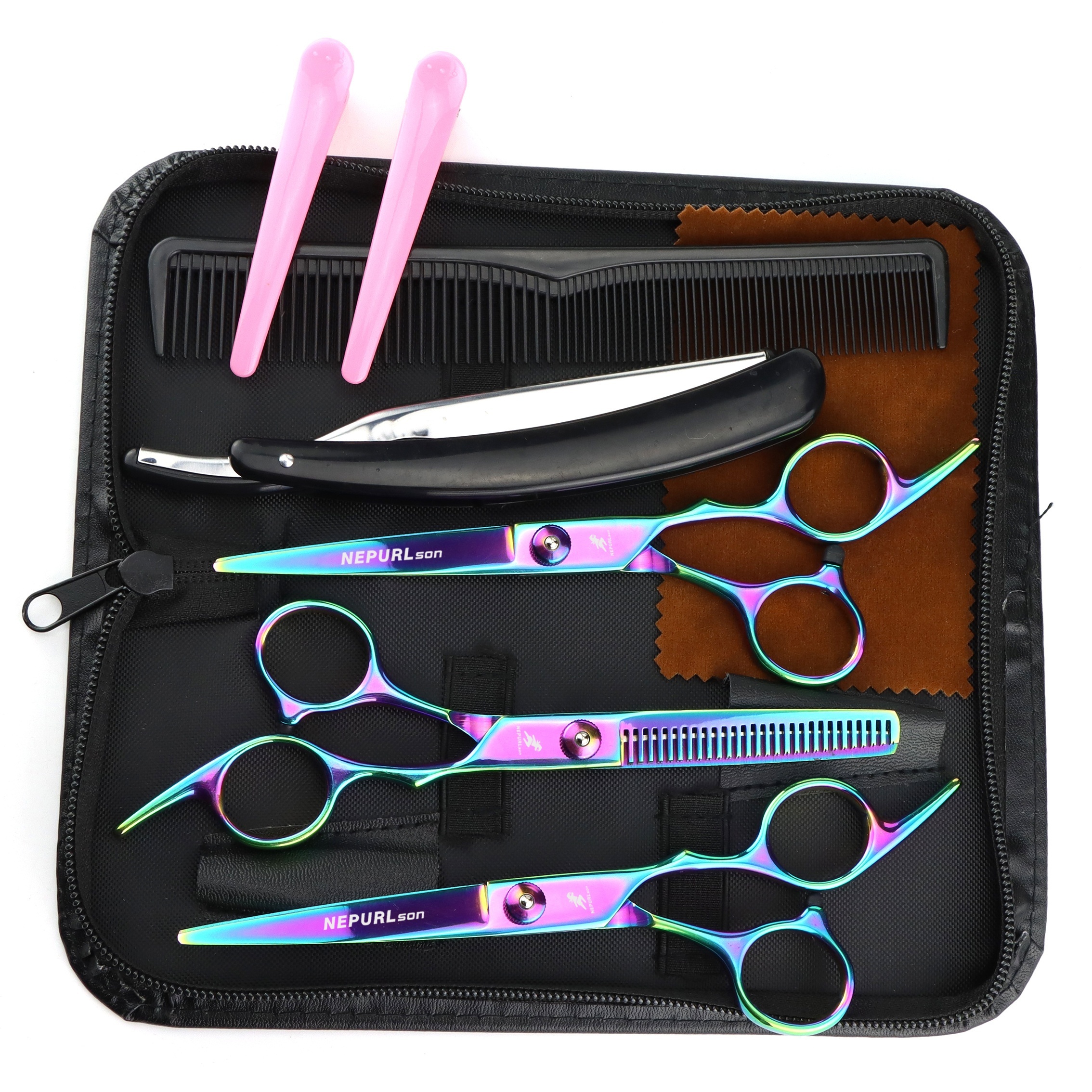  9pcs professional haircutting scissors set 6 0 inch texturizing thinning shears for all hair types right handed scent free Product details 1