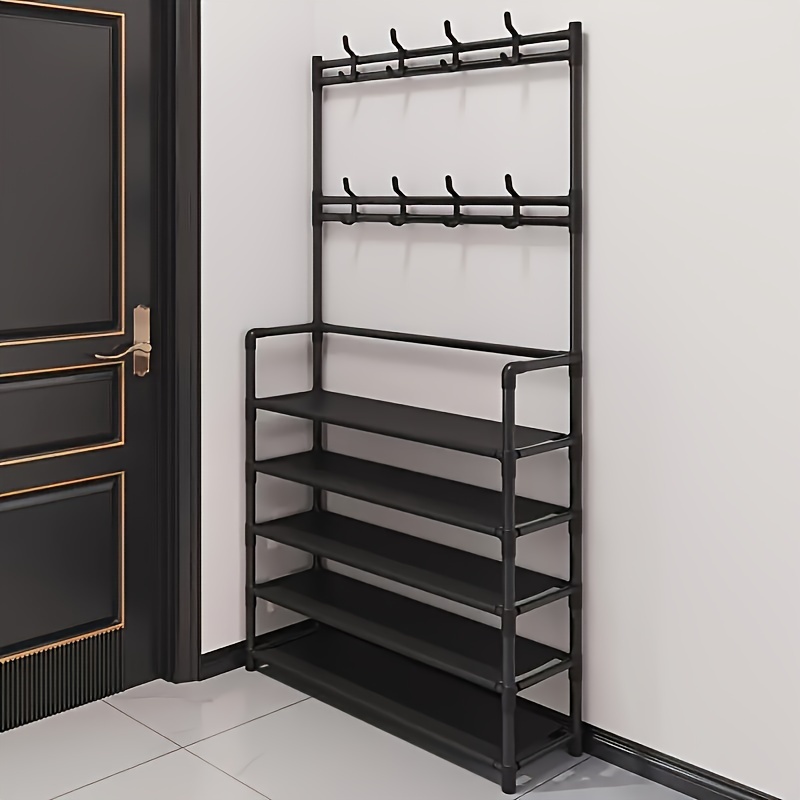 

1pc 5-tier Carbon Rack - Easy , Multipurpose Space-saving Shelf For Living Room, Bedroom With Shoe Organizer & Hanger