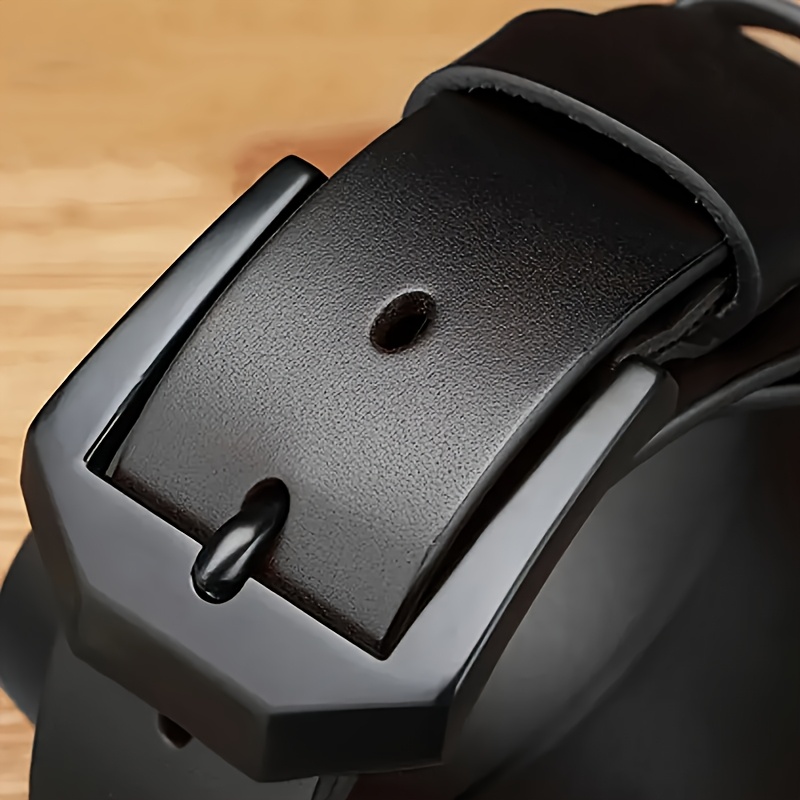 TEMU Men's Pin Belt, Split Leather, Fine Texture And Toughness, Resistant To Cracking And Deformation. Classic Pin Design, And Remove, Suitable For