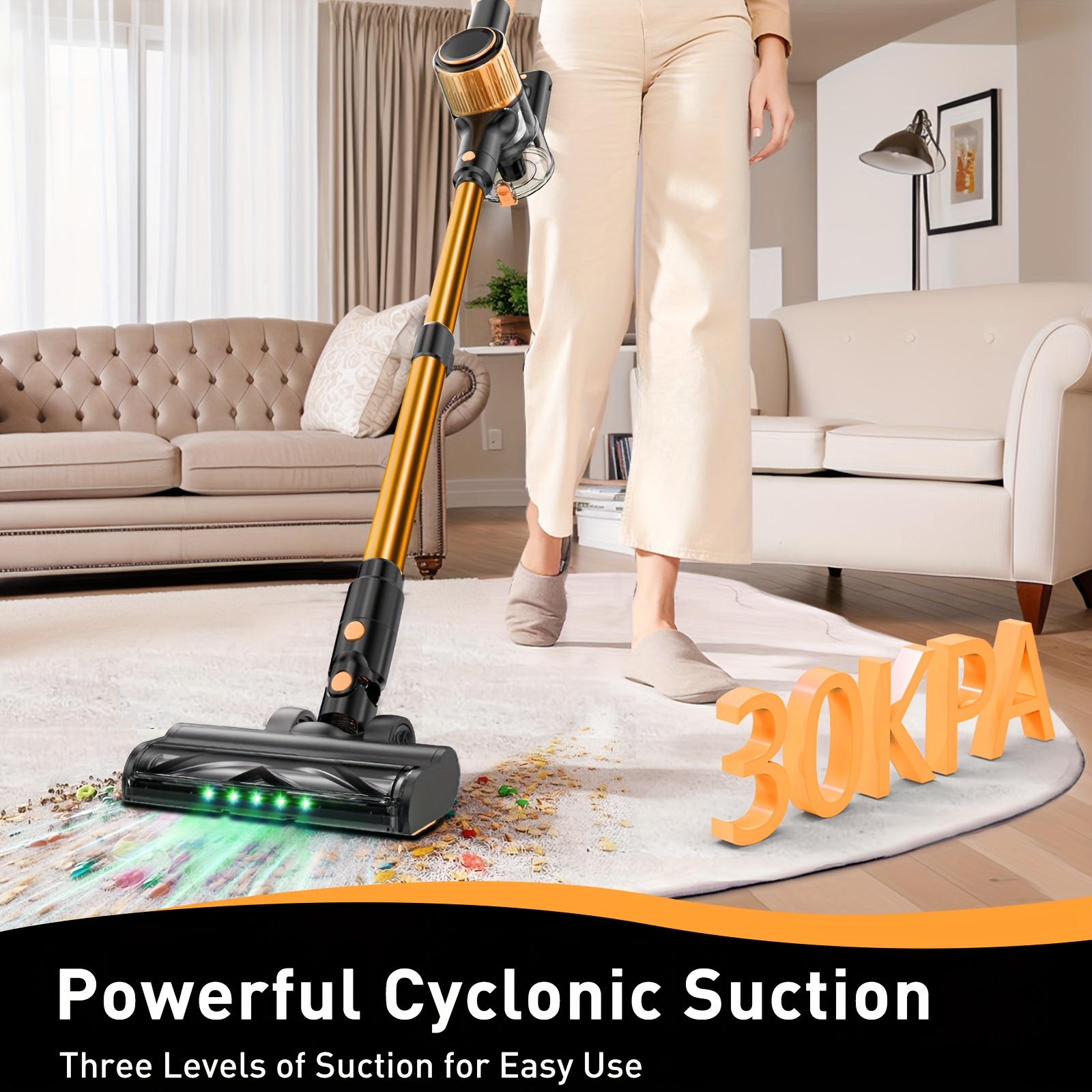high suction household vacuum cleaner 45 minutes running time 3 suction   with anti   brush and   green light 8 1 combination mode cordless vacuum cleaner led display   of uses hard floors carpets pet hair Product details 1
