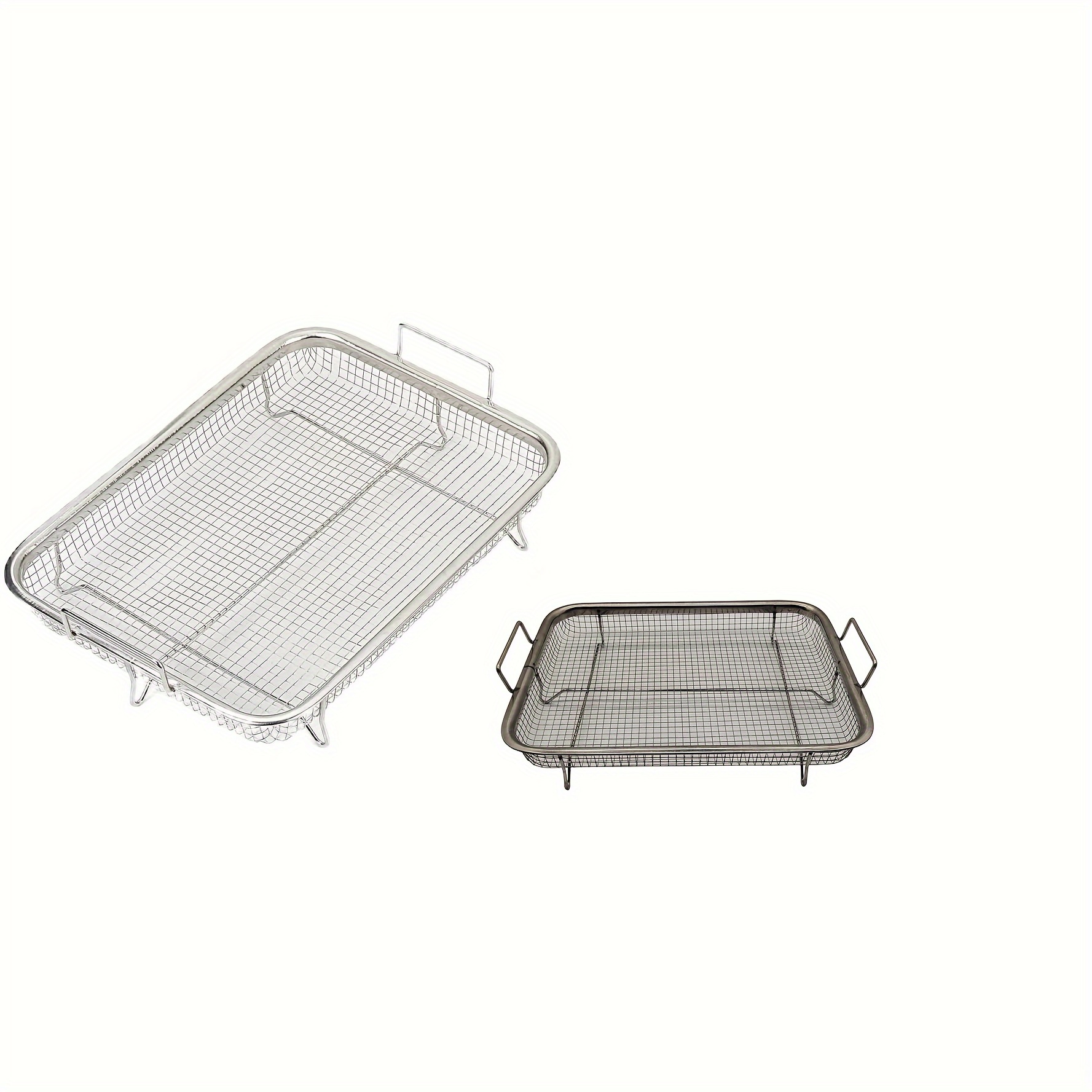 

Grill Basket, Vegetable Barbecue Basket, Stainless Steel Square Wire Mesh Grilling Basket Roasting Pan With 2 Handles For Restaurant Use