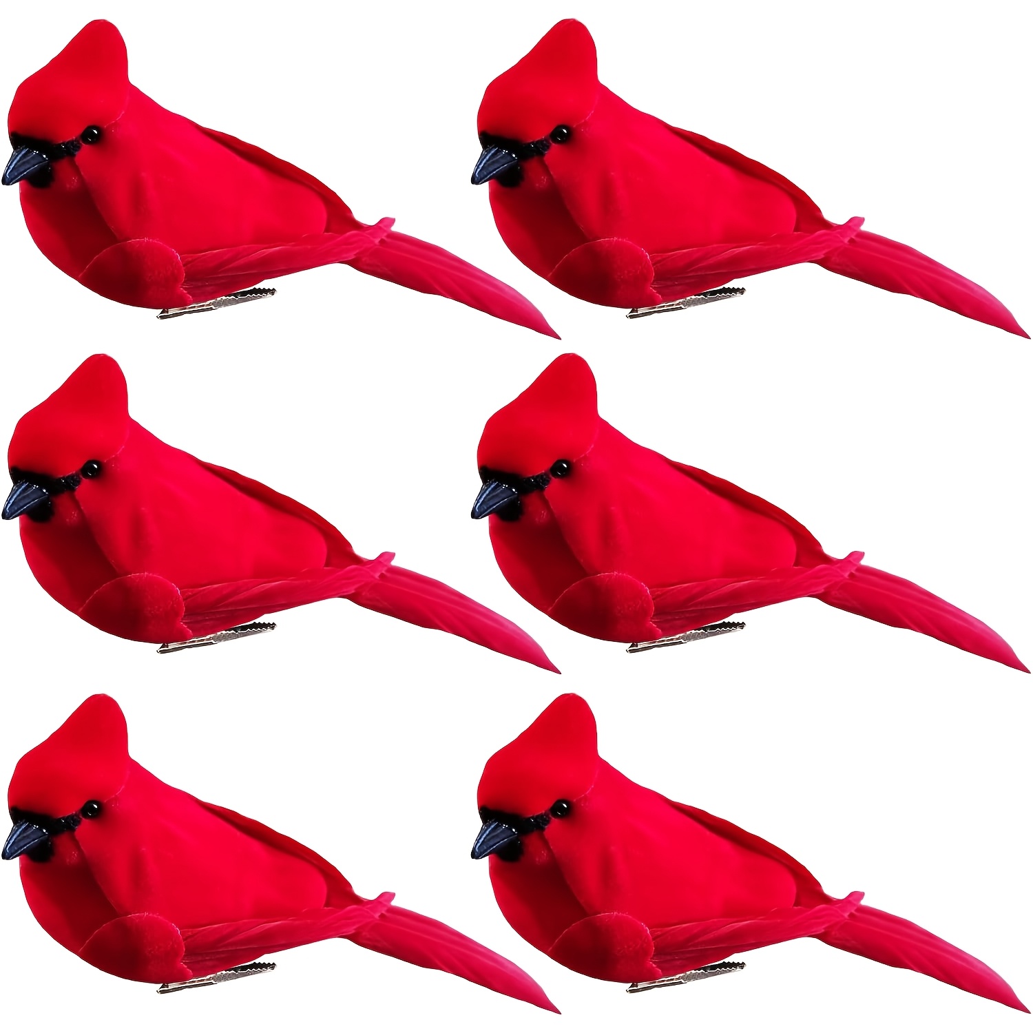 TEMU 6pcs Christmas Red Bird Clip-on Artificial Decorations For Christmas Tree Wreath Decoration, Diy Crafts, Wedding, New Year's Eve, Birthday Party