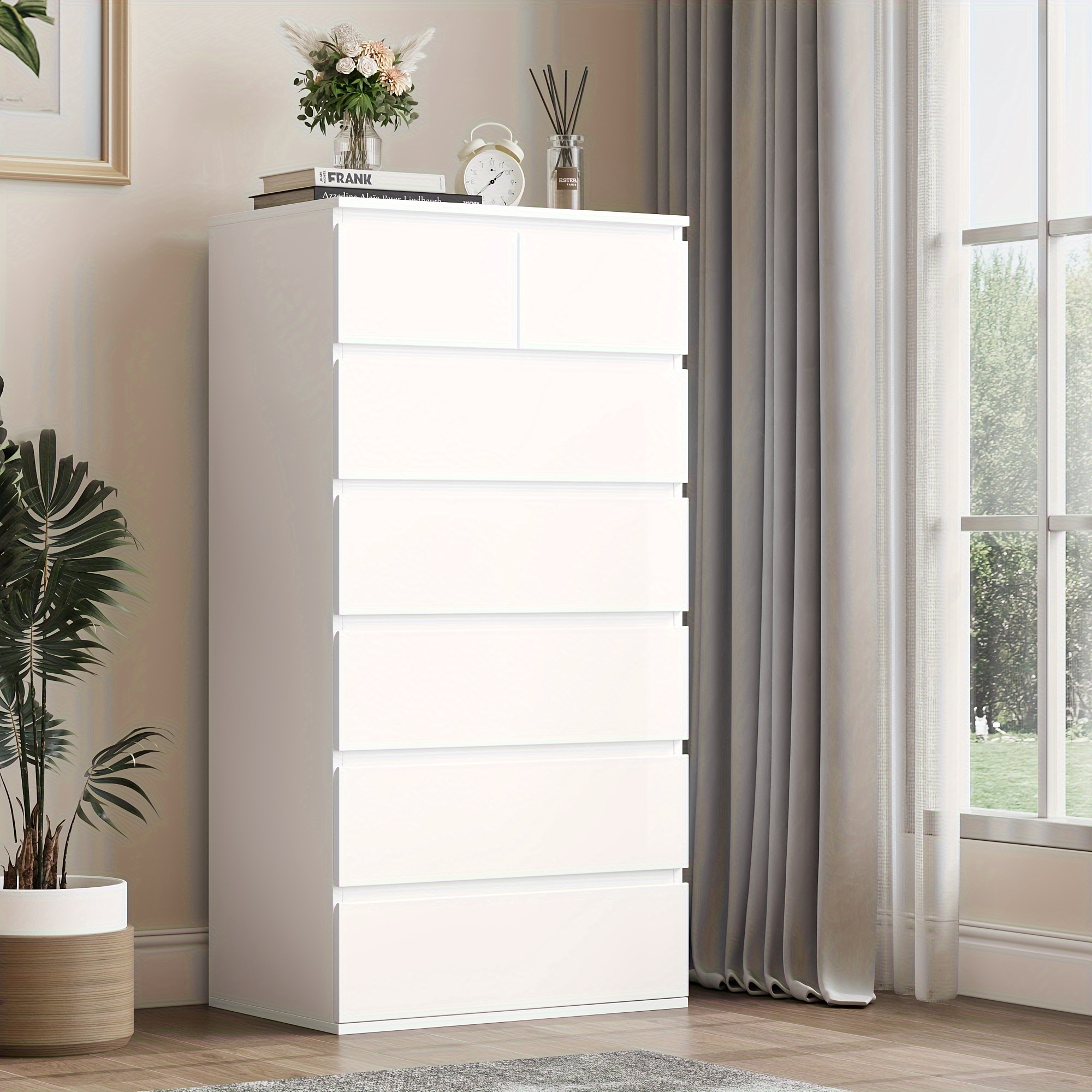 E-shop Kealive Schlafzimmer Kommode, 7-Schubladen Holzschrank, Moderner Nachttisch mit Schubladen, Geeignet für Schlafzimmer Wohnzimmer, Lieferung in 2