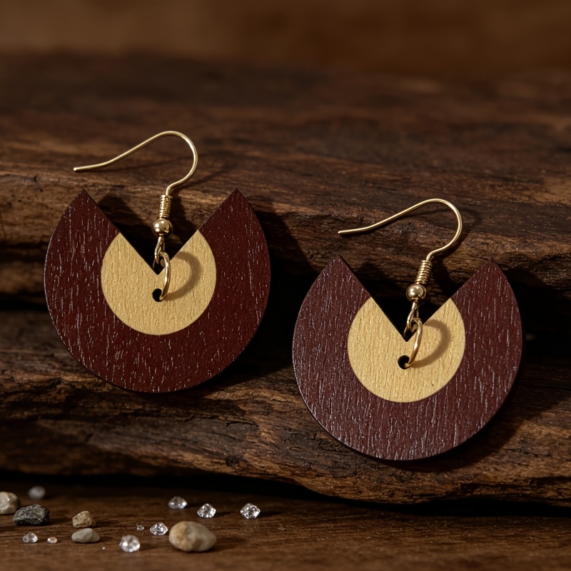 Bohemian Style Two-Tone Wooden Drop Earrings